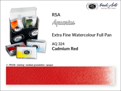 Farba akwarelowa Aquarius Cadmium Red 324, kostka akwarelowa pełna Aquarius Cadmium Red 324, Aquarius  Cadmium Red 324 pełna kostka akwarelowa, farba akwarelowe pełna kostka Aquarius RSA, akwarele, kostki akwarelowe,