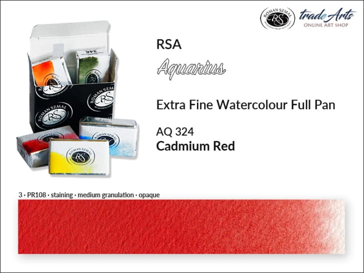 Farba akwarelowa Aquarius Cadmium Red 324, kostka akwarelowa pełna Aquarius Cadmium Red 324, Aquarius  Cadmium Red 324 pełna kostka akwarelowa, farba akwarelowe pełna kostka Aquarius RSA, akwarele, kostki akwarelowe,