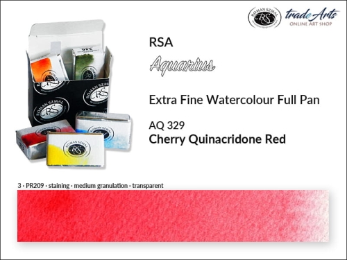 Farba akwarelowa Aquarius Cherry Quinacridone Red 329, kostka akwarelowa pełna Aquarius Cherry Quinacridone Red 329, Aquarius  Cherry Quinacridone Red 329 pełna kostka akwarelowa, farba akwarelowe pełna kostka Aquarius RSA, akwarele, kostki akwarelowe,