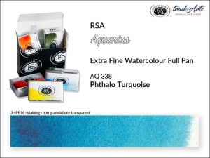 Farba akwarelowa pełna kostka Aquarius Full Pan RSA, kolor: Phthalo Turquoise 338
