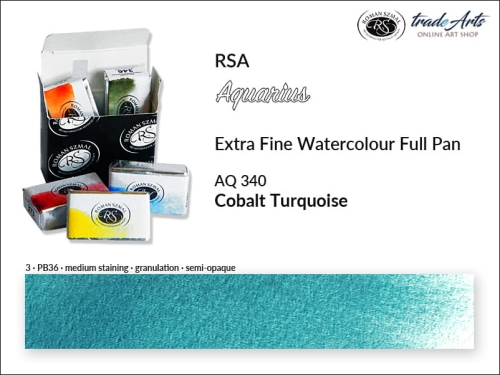 Farba akwarelowa Aquarius Cobalt Turquoise 340, kostka akwarelowa pełna Aquarius Cobalt Turquoise 340,  Aquarius  Cobalt Turquoise 340 kostka akwarelowa pełna, farba akwarelowa pełna kostka Aquarius RSA, akwarele, kostki akwarelowe,