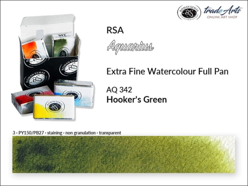 Farba akwarelowa Aquarius Hooker's Green 342, kostka akwarelowa pełna Aquarius Hooker's Green 342,  Aquarius  Hooker's Green 342 kostka akwarelowa pełna, farba akwarelowa pełna kostka Aquarius RSA, akwarele, kostki akwarelowe,