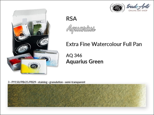 Aquarius Extra Fine Watercolour Full Pan, farba akwarelowa Aquarius Green346, kostka akwarelowa pełna Aquarius Green 346,  Aquarius Green 346 kostka akwarelowa pełna, farba akwarelowa pełna kostka Aquarius RSA, akwarele, kostki akwarelowe,