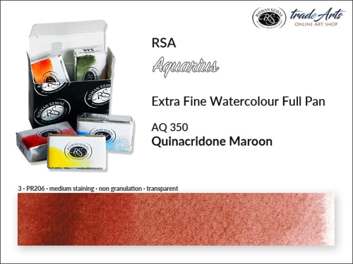 Farba akwarelowa Aquarius Quinacridone Maroon 350, kostka akwarelowa pełna Aquarius Quinacridone Maroon 350,  Aquarius Quinacridone Maroon 350 kostka akwarelowa pełna, farba akwarelowa pełna kostka Aquarius RSA, akwarele, kostki akwarelowe,