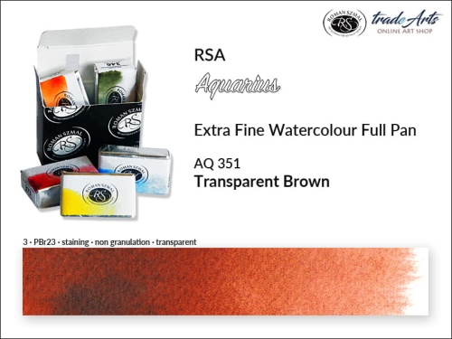 Farba akwarelowa Aquarius Transparent Brown 351, kostka akwarelowa pełna Aquarius Transparent Brown 351,  Aquarius Transparent Brown 351 kostka akwarelowa pełna, farba akwarelowa pełna kostka Aquarius RSA, akwarele, kostki akwarelowe,