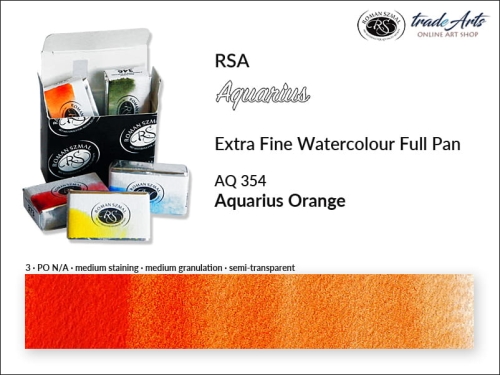 Aquarius Extra Fine Watercolour Full Pan, farba akwarelowa Aquarius Orange 354, kostka akwarelowa pełna Aquarius Orange 354,  Aquarius Orange 354 kostka akwarelowa pełna, farba akwarelowa pełna kostka Aquarius RSA, akwarele, kostki akwarelowe,