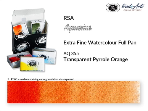 Farba akwarelowa Aquarius Transparent Pyrrole Orange 355, kostka akwarelowa pełna Aquarius Transparent Pyrrole Orange 355, Aquarius  Transparent Pyrrole Orange 355 pełna kostka akwarelowa, farba akwarelowe pełna kostka Aquarius RSA,
