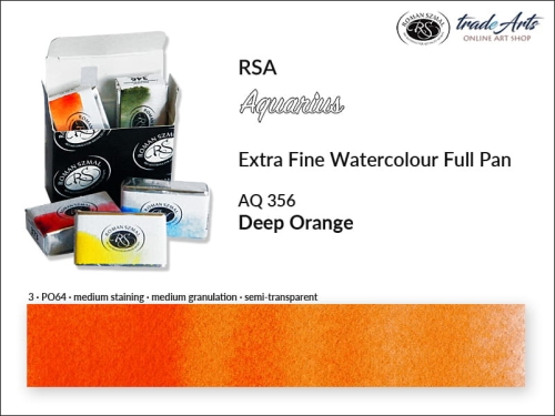 Aquarius Extra Fine Watercolour Full Pan, farba akwarelowa Aquarius Deep Orange 356, kostka akwarelowa pełna Aquarius Deep Orange 356, akwarela Aquarius Deep Orange 356, akwarela pełna kostka Aquarius RSA, akwarele,