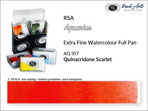 Farba akwarelowa Aquarius Quinacridone Scarlet 357, kostka akwarelowa pełna Aquarius Quinacridone Scarlet 357, Aquarius  Quinacridone Scarlet 357 pełna kostka akwarelowa, farba akwarelowe pełna kostka Aquarius RSA, akwarele, kostki akwarelowe,