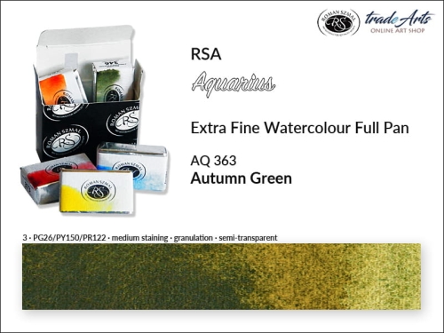 Farba akwarelowa Aquarius Autumn Green 363, kostka akwarelowa pełna Aquarius Autumn Green 363, Aquarius  Autumn Green 363 pełna kostka akwarelowa, farba akwarelowe pełna kostka Aquarius RSA, akwarele, kostki akwarelowe,