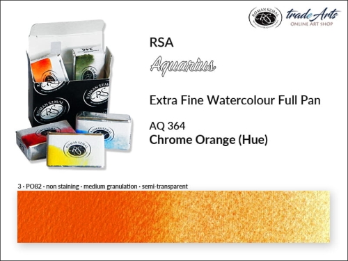 Farba akwarelowa Aquarius Chrome Orange (Hue) 364, kostka akwarelowa pełna Aquarius Chrome Orange (Hue) 364,  Aquarius  Chrome Orange (Hue) 364 kostka akwarelowa pełna, farba akwarelowa pełna kostka Aquarius RSA, akwarele, kostki akwarelowe,