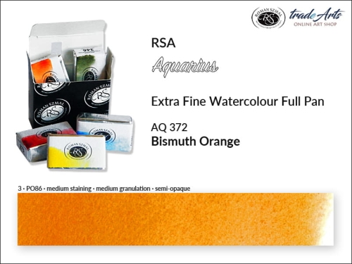 Farba akwarelowa Aquarius Bismuth Orange 372, kostka akwarelowa pełna Aquarius Bismuth Orange 372, Bismuth Orange 372 pełna kostka akwarelowa, farba akwarelowe pełna kostka Aquarius RSA, akwarele, kostki akwarelowe,