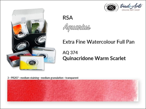 Farba akwarelowa Aquarius Quinacridone Warm Scarlet 374, kostka akwarelowa pełna Aquarius Quinacridone Warm Scarlet 374, Perylene Vermilion 370 pełna kostka akwarelowa, farba akwarelowe pełna kostka Aquarius RSA, akwarele, kostki akwarelowe,