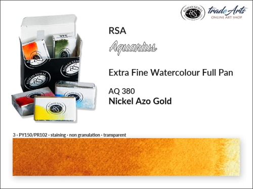 Farba akwarelowa Aquarius Nickel Azo Gold 380, kostka akwarelowa pełna Aquarius Nickel Azo Gold 380, Nickel Azo Gold 380 pełna kostka akwarelowa, farba akwarelowe pełna kostka Aquarius RSA, akwarele, kostki akwarelowe,