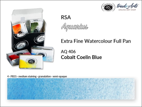 Farba akwarelowa Aquarius Cobalt Coelin Blue 406, kostka akwarelowa pełna Aquarius Cobalt Coelin Blue 406,  Aquarius  Cobalt Coelin Blue 406 pełna kostka akwarelowa, farba akwarelowa pełna kostka Aquarius RSA, akwarele, kostki akwarelowe,