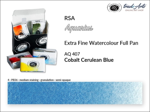 Farba akwarelowa Aquarius Cobalt Cerulean Blue 407, kostka akwarelowa pełna Aquarius Cobalt Cerulean Blue 407,  Aquarius  Cobalt Cerulean Blue 407 pełna kostka akwarelowa, farba akwarelowa pełna kostka Aquarius RSA, akwarele, kostki akwarelowe,