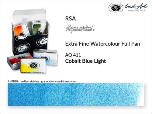 Farba akwarelowa Aquarius Cobalt Blue Light 411, kostka akwarelowa pełna Aquarius Cobalt Blue Light 411,  Aquarius  Cobalt Blue Light 411 kostka akwarelowa pełna, farba akwarelowa pełna kostka Aquarius RSA, akwarele, kostki akwarelowe,