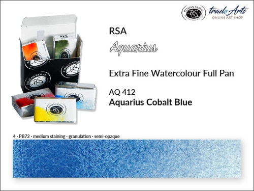 Aquarius Extra Fine Watercolour Full Pan, farba akwarelowa Aquarius Cobalt Blue 412, kostka akwarelowa pełna Aquarius Cobalt Blue 412,  Aquarius Cobalt Blue 412 kostka akwarelowa pełna, farba akwarelowa pełna kostka Aquarius RSA,