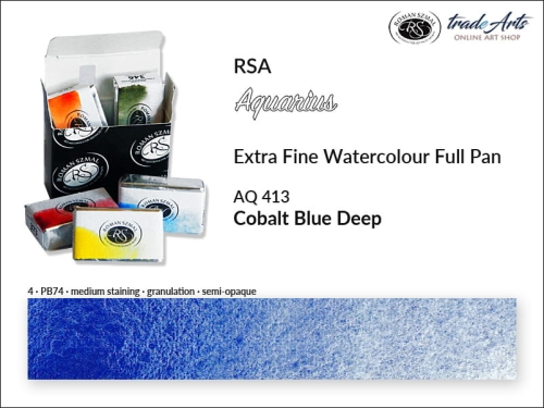Farba akwarelowa Aquarius Cobalt Blue Deep 413, kostka akwarelowa pełna Aquarius Cobalt Blue Deep 413,  Aquarius  Cobalt Blue Deep 413 pełna kostka akwarelowa, farba akwarelowa pełna kostka Aquarius RSA, akwarele, kostki akwarelowe,