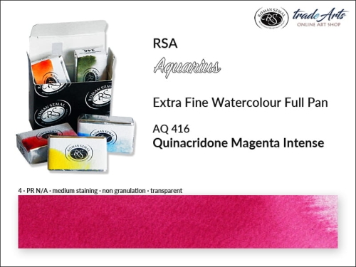 Farba akwarelowa Aquarius Quinacridone Magenta Intense 416, kostka akwarelowa pełna Aquarius Quinacridone Magenta Intense 416,  Aquarius  Misty Morning 415 pełna kostka akwarelowa, farba akwarelowe pełna kostka Aquarius RSA, akwarele,