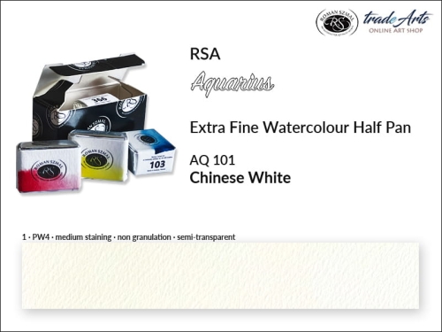 Farba akwarelowa Half Pan Aquarius Chinese White 101, półkostka akwarelowa Aquarius Chinese White 101, Aquarius Chinese White 101 półkostka akwarelowa, farba akwarelowe półkostka Aquarius RSA, akwarele, kostki akwarelowe,