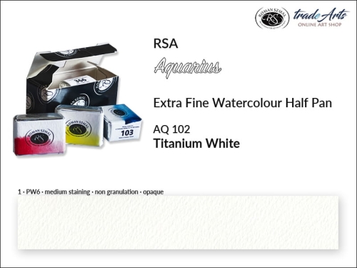 Farba akwarelowa Half Pan Aquarius Titanium White 102, półkostka akwarelowa Aquarius Titanium White 102, Aquarius Titanium White 102 półkostka akwarelowa, farba akwarelowa półkostka Aquarius RSA, akwarele, kostki akwarelowe,