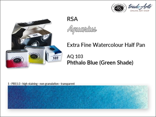 Farba akwarelowa  Half Pan Aquarius Phthalo Blue Green Shade 103, półkostka akwarelowa Aquarius Phthalo Blue Green Shade 103, Aquarius Phthalo Blue Green Shade 103 półkostka akwarelowa, farby akwarelowe półkostka Aquarius RSA,