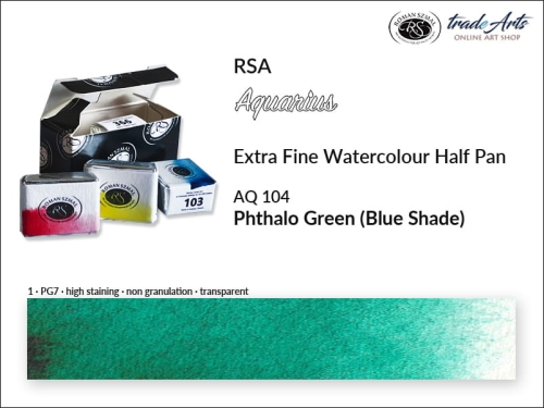 Farba akwarelowa Aquarius Half Pan Phthalo Green (BS) 104, półkostka akwarelowa Aquarius Phthalo Green (BS) 104, Aquarius Phthalo Green (BS) 104 półkostka akwarelowa, farba akwarelowe półkostka Aquarius RSA, akwarele, kostki akwarelowe,