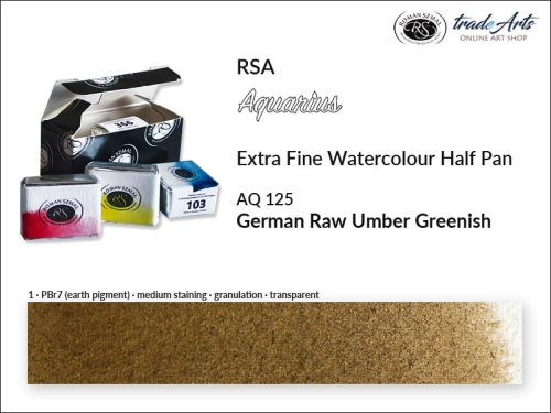 Farba akwarelowa Half Pan Aquarius German Raw Umber Greenish 125, półkostka akwarelowa Aquarius german Raw Umber Greenish 125,  Aquarius German Raw Umber Greenish 125 półkostka akwarelowa, farba akwarelowa półkostka Aquarius RSA,