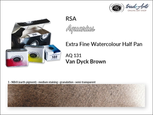 Farba akwarelowa Half Pan Aquarius Van Dyck Brown 131, półkostka akwarelowa Aquarius Van Dyck Brown 131,  Aquarius Van Dyck Brown 131 półkostka akwarelowa, farba akwarelowa półkostka Aquarius RSA, akwarele, kostki akwarelowe,