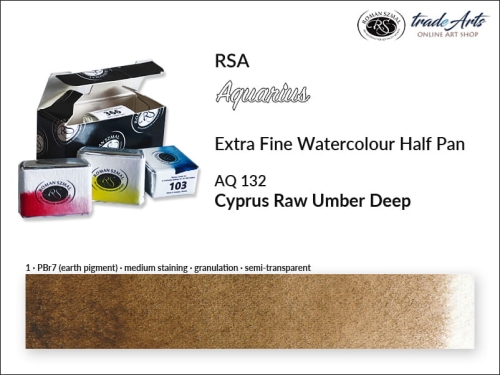 Farba akwarelowa Half Pan Aquarius Cyprus Raw Umber Deep 132, półkostka akwarelowa Aquarius Cyprus Raw Umber Deep 132,  Aquarius Cyprus Raw Umber Deep 132 półkostka akwarelowa, farba akwarelowa półkostka Aquarius RSA,