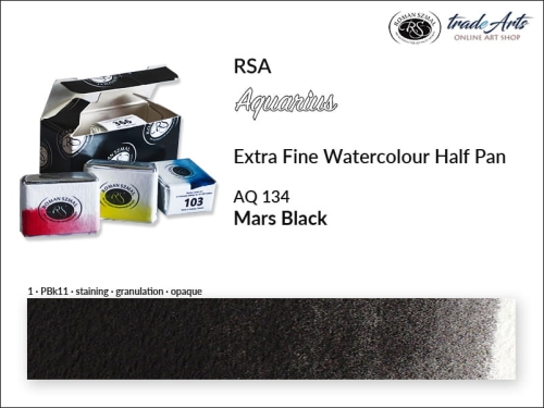 Farba akwarelowa Half Pan Aquarius Mars Black 134, półkostka akwarelowa Aquarius Mars Black 134,  Aquarius Mars Black 134 półkostka akwarelowa, farba akwarelowa półkostka Aquarius RSA, akwarele, kostki akwarelowe,