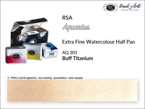 Farba akwarelowa Aquarius Half Pan Buff Titanium 201, półkostka akwarelowa Aquarius Buff Titanium 201,  akwarela półkostka Aquarius Buff Titanium 201, akwarela półkostka Aquarius RSA, akwarele, kostki akwarelowe,