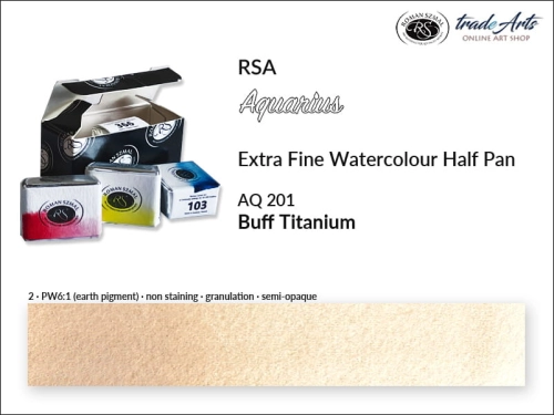Farba akwarelowa Aquarius Half Pan Buff Titanium 201, półkostka akwarelowa Aquarius Buff Titanium 201,  akwarela półkostka Aquarius Buff Titanium 201, akwarela półkostka Aquarius RSA, akwarele, kostki akwarelowe,