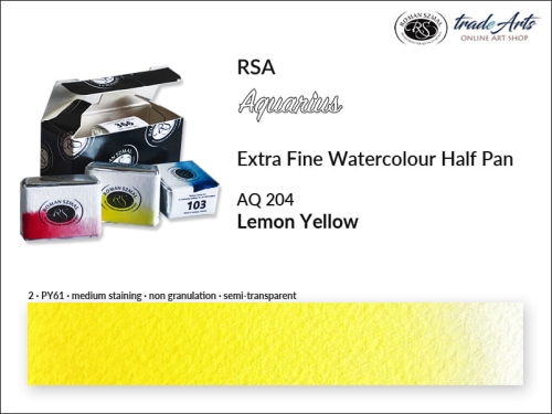 Farba akwarelowa Half Pan Aquarius Lemon Yellow 204, półkostka akwarelowa Aquarius Lemon Yellow 204, Aquarius Lemon Yellow 204 półkostka akwarelowa, farba akwarelowa półkostka Aquarius RSA, akwarele, kostki akwarelowe,