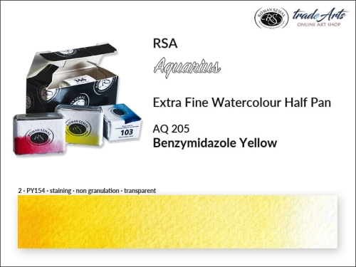 Farba akwarelowa Half Pan Aquarius Benzymidazole Yellow 205, półkostka akwarelowa Aquarius Benzymidazole Yellow 205,  akwarela półkostka Aquarius Aureolin Hue 305, akwarela półkostka Aquarius RSA, akwarele, kostki akwarelowe,