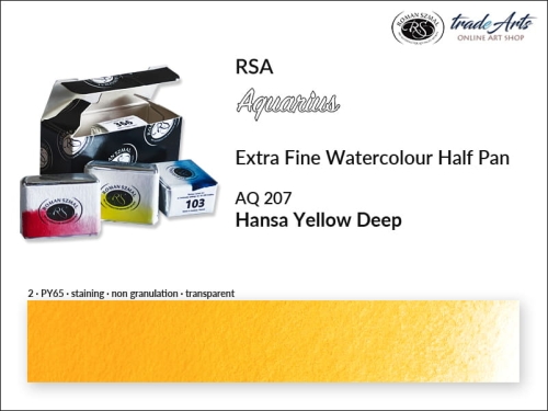 Farba akwarelowa Half Pan Aquarius Hansa Yellow Deep 207, półkostka akwarelowa Aquarius Hansa Yellow Deep 207, Aquarius  Hansa Yellow Deep 207 półkostka akwarelowa, farba akwarelowa półkostka Aquarius RSA, akwarele, kostki akwarelowe,