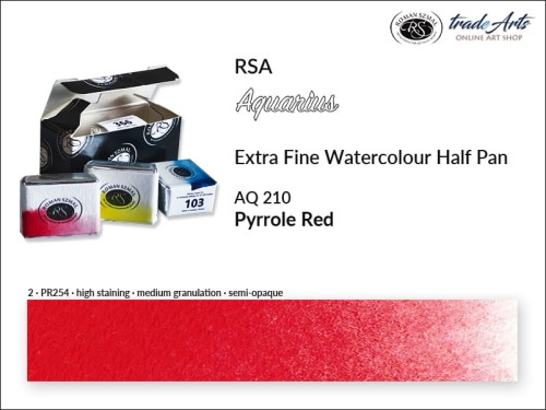 Farba akwarelowa Half Pan Aquarius Pyrrole Red 210, półkostka akwarelowa Aquarius Pyrrole Red 210, Aquarius  Pyrrole Red 210 półkostka akwarelowa, farba akwarelowa półkostka Aquarius RSA, akwarele, kostki akwarelowe,