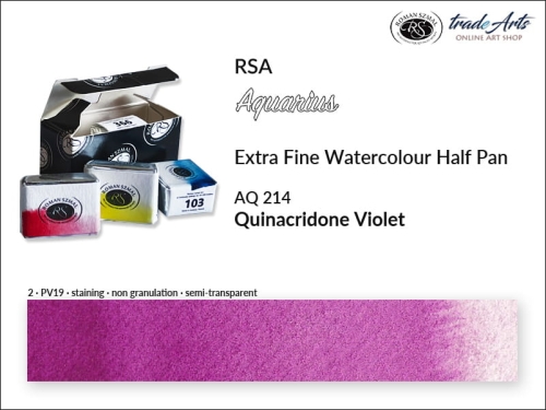 Farba akwarelowa Half Pan Aquarius Quinacridone Violet 214, półkostka akwarelowa Aquarius Quinacridone Violet 214,  Aquarius  Quinacridone Violet 214 półkostka akwarelowa, farba akwarelowa półkostka Aquarius RSA, akwarele, kostki akwarelowe,