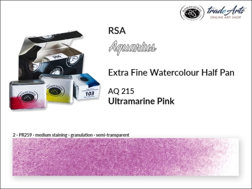 Farba akwarelowa Half Pan RSA Aquarius Ultramarine Pink 215, półkostka akwarelowa RSA Aquarius Ultramarine Pink 215,  RSA Aquarius  Ultramarine Pink 215 półkostka akwarelowa, farba akwarelowa półkostka Aquarius RSA, akwarele, kostki akwarelowe,