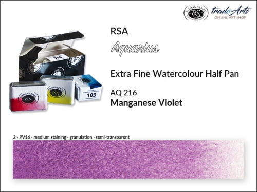 Farba akwarelowa Half Pan Aquarius Manganese Violet 216, półkostka akwarelowa Aquarius Manganese Violet 216,  Aquarius  Manganese Violet 216 półkostka akwarelowa, farba akwarelowa półkostka Aquarius RSA, akwarele, kostki akwarelowe,