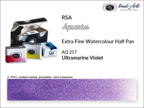 Farba akwarelowa Half Pan RSA Aquarius Ultramarine Violet 217, półkostka akwarelowa RSA Aquarius Ultramarine Violet 217,  RSA Aquarius  Ultramarine Violet 217 półkostka akwarelowa, farba akwarelowa półkostka Aquarius RSA, akwarele, kostki akwarelowe,