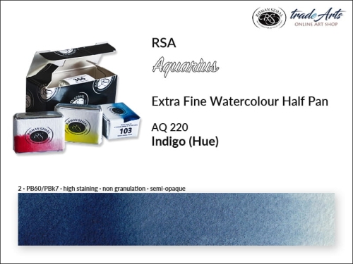 Farba akwarelowa Half Pan Aquarius Indigo (Hue) 220, półkostka akwarelowa Aquarius Indigo (Hue) 220,  Aquarius  Indigo (Hue) 220 półkostka akwarelowa, farba akwarelowa półkostka Aquarius RSA, akwarele, kostki akwarelowe,