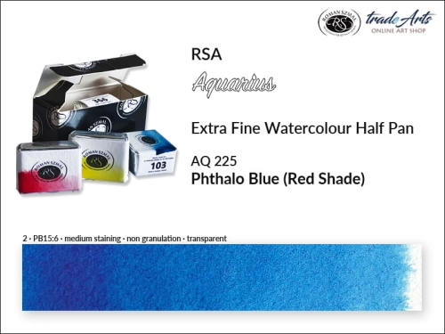 Farba akwarelowa Half Pan Aquarius Phthalo Blue (RS) 225, półkostka akwarelowa Aquarius Phthalo Blue (RS) 225,  Aquarius  Phthalo Blue (RS) 225 półkostka akwarelowa, farba akwarelowa półkostka Aquarius RSA, akwarele, kostki akwarelowe,