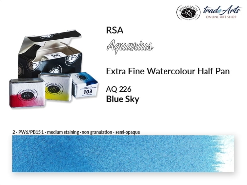 Farba akwarelowa Half Pan Aquarius Blue Sky 226, półkostka akwarelowa Aquarius Blue Sky 226,  Aquarius  Blue Sky 226 półkostka akwarelowa, farba akwarelowa półkostka Aquarius RSA, akwarele, kostki akwarelowe,
