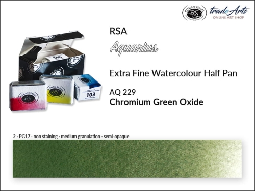 Farba akwarelowa Half Pan Aquarius Chromium Green Oxide 229, półkostka akwarelowa Aquarius Chromium Green Oxide 229,  Aquarius  Chromium Green Oxide 229 półkostka akwarelowa, farba akwarelowa półkostka Aquarius RSA, akwarele, kostki akwarelowe,