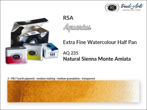 Farba akwarelowa Half Pan Aquarius Natural Sienna Monte Amiata 235, półkostka akwarelowa Aquarius Natural Sienna Monte Amiata 235,  Aquarius Natural Sienna Monte Amiata 235 półkostka akwarelowa, farba akwarelowa półkostka Aquarius RSA,