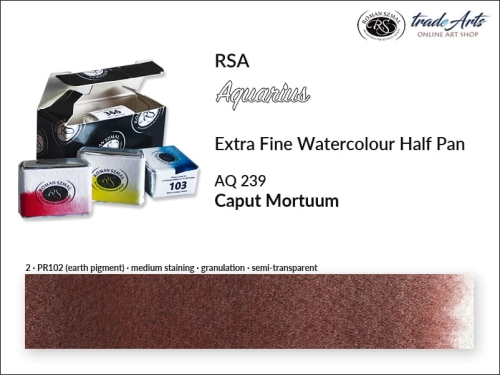 Farba akwarelowa Half Pan Aquarius Caput Mortuum 239, półkostka akwarelowa  Aquarius Caput Mortuum 239,  akwarela półkostka Aquarius Caput Mortuum 239, akwarela półkostka Aquarius RSA, akwarele, kostki akwarelowe,