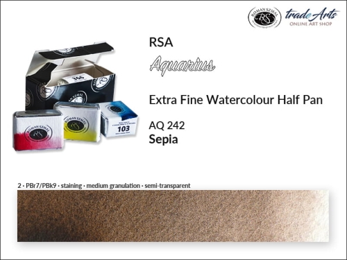 Farba akwarelowa Half Pan Aquarius Sepia 242, półkostka akwarelowa Aquarius Sepia 242,  Aquarius Sepia 242 półkostka akwarelowa, farba akwarelowa półkostka Aquarius RSA, akwarele, kostki akwarelowe,