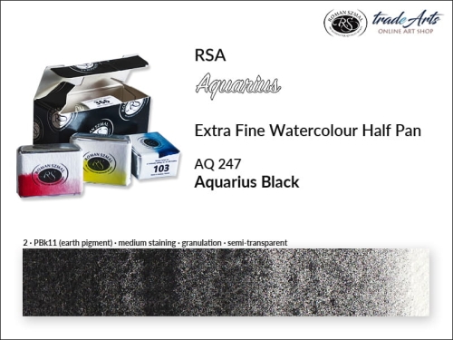 Farba akwarelowa Half Pan Aquarius Black 247, półkostka akwarelowa Aquarius Black 247,  Aquarius Black 247 półkostka akwarelowa, farba akwarelowa półkostka Aquarius RSA, akwarele, kostki akwarelowe,